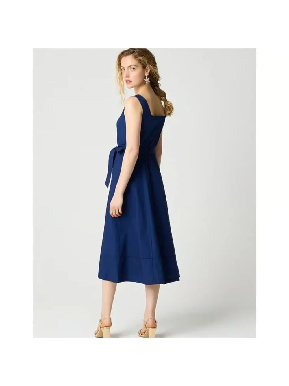 J.Crew Factory Button-Front Belted Midi Dress Antique Navy Women’s Size 10 - Picture 5 of 16